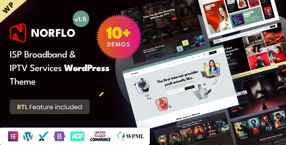 Norflo-碟式电视、ISP、eSIM、IPTV和OTT平台元素或WordPress主题