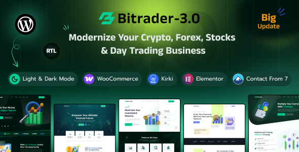 Bitrader-加密货币、股票和外汇交易业务WordPress主题
