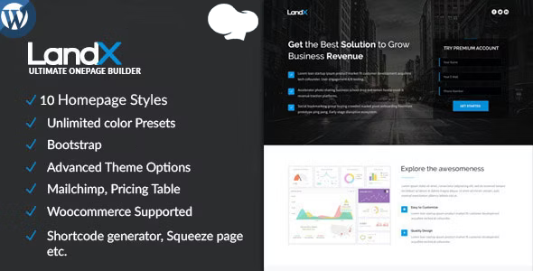 LandX多用途WordPress主题，营销机构软件应用登录页面生成器