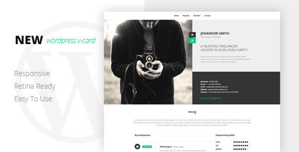 新的视网膜就绪WordPress Vcard主题