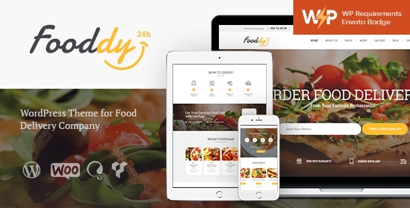 Fooddy 24/7-食品订购和配送WordPress主题+元素+RTL