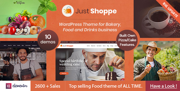 Justshoppe-Elementor蛋糕、烘焙和食品WordPress