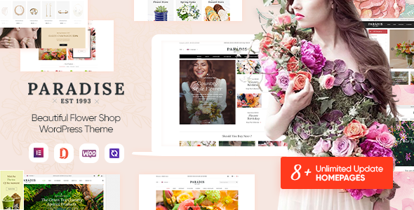 天堂-花店Elementor WooCommerce WordPress主题（8+主页准备就绪）