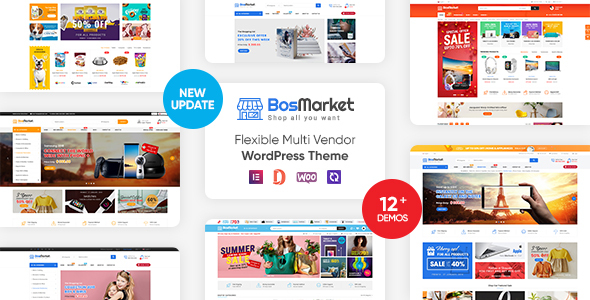 BosMarket-灵活的多供应商Elementor WooCommerce WordPress主题（12个索引+移动布局）