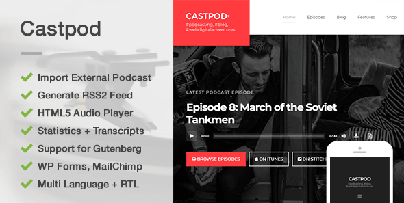 Castpod-用于音频播客的专业WordPress主题