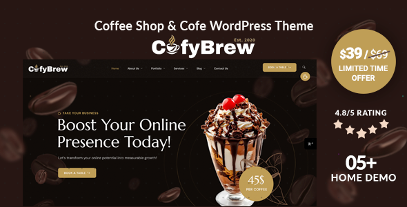 Cobybrew–咖啡店和咖啡馆WordPress主题