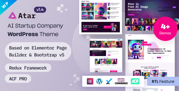 Atar-人工智能初创公司Elementor WordPress主题