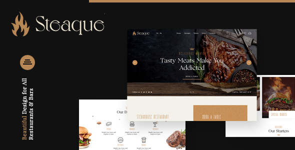 Steaqe |餐厅和鸡尾酒吧WordPress主题