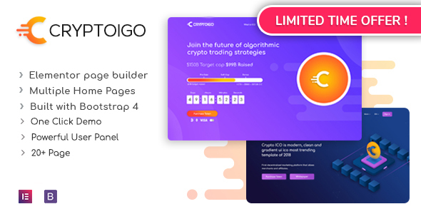 Cryptoigo-带有Elementor页面生成器的加密货币WordPress主题