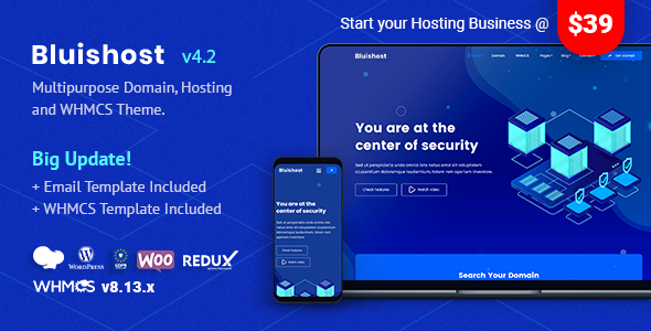 Bluishost-与WHMCS集成的响应式云和Web托管主题