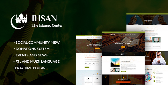 Ihsan-伊斯兰祈祷中心和穆斯林WordPress主题
