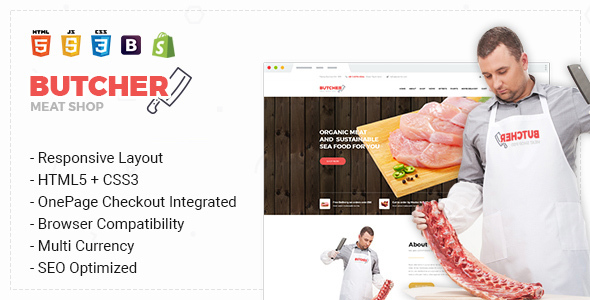 Butcher-响应式多用途Bootstrap分段拖放Shopify主题