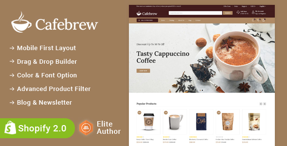 Cafebrew-咖啡店Shopify 2.0响应式主题