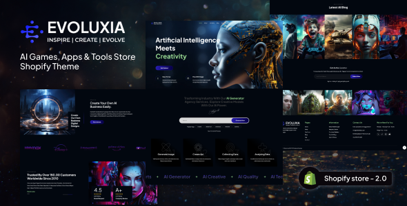 Evoluxia-人工智能游戏、应用程序和工具商店Shopify主题
