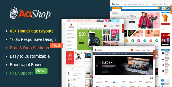AaShop-响应式多功能Bootstrap 4 Shopify主题