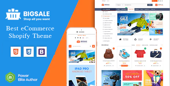 BigSale-简洁、极简、无限制的Bootstrap 4 Shopify主题（12+主页）