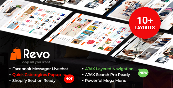 Revo-创意多用途响应式Shopify拖放部分主题，已准备好10种布局