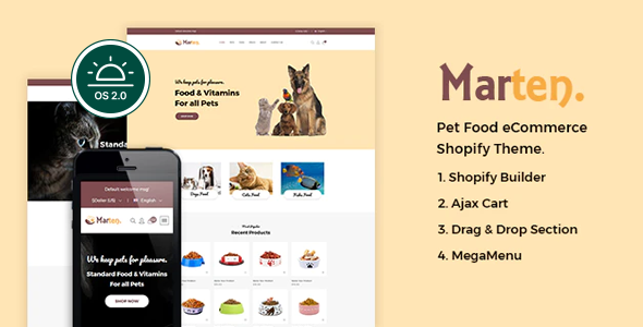 Marten-宠物食品、宠物店、动物护理Shopify主题