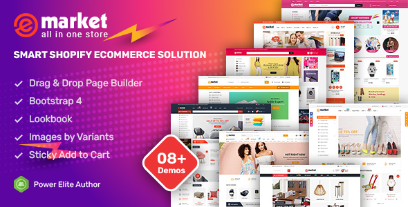 eMarket-响应式多功能拖放Bootstrap 4 Shopify主题