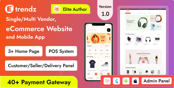 eTrendz – 具有单一/多供应商、POS 系统和客户移动应用程序的电子商务(捆绑包)