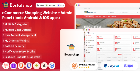Bestatshop – 电子商务购物网站 + 管理面板 +(Ionic Android 和 IOS 应用程序)