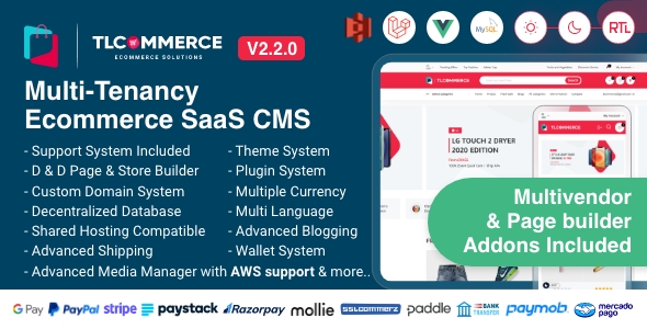 TLCommerce SaaS |Laravel 和 VueJS 支持的多租户电子商务 SaaS CMS