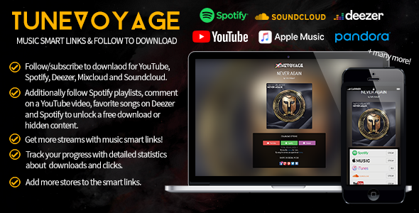 TuneVoyage – Smart Links Follow To Download (Spotify/YouTube/Deezer/Soundcloud/Mixcloud)