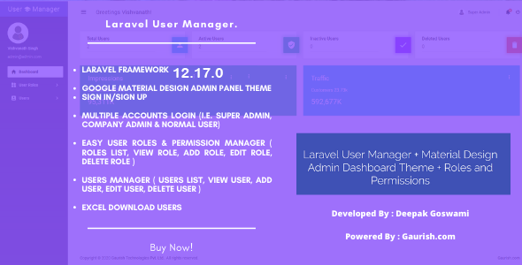 Laravel 用户管理器 + Material Design 管理仪表板主题 + 角色和权限