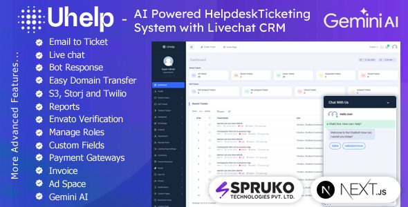 Uhelp – 人工智能驱动的 CRM 服务台和客户支持票务系统，带实时聊天 （NextJS）