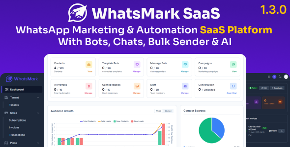 WhatsMarkSaaS – WhatsApp 营销和自动化 SaaS 平台，具有机器人、聊天、批量发送者和 AI