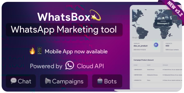 WhatsBox – WhatsApp 营销 – 批量发件人、聊天、机器人、SaaS