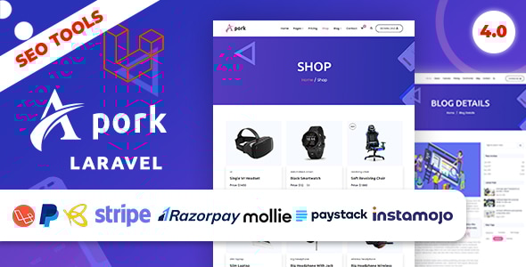 Apork – 基于多租户的 SEO、URL 缩短器、vCard、电子商务和产品登陆 （SAAS）
