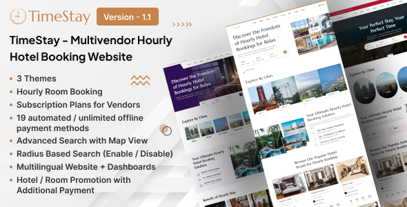 TimeStay – 多供应商每小时酒店预订 Laravel 网站 (SAAS)