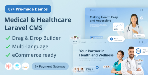 Prohealth – 带有实时页面构建器的医疗和保健 Laravel CMS