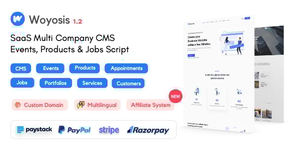 Woyosis – Saas Multi Company CMS – 活动 – 产品和工作脚本