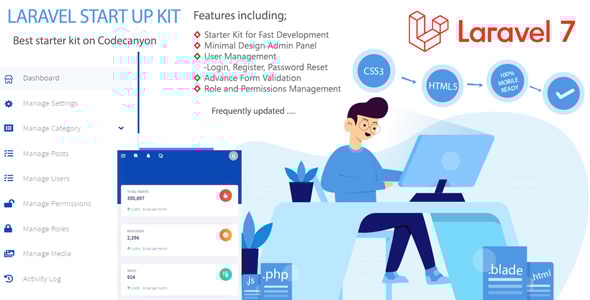 Laravel Bootstrap 入门套件 – 用户管理器、角色、权限、CRUD、媒体库等。