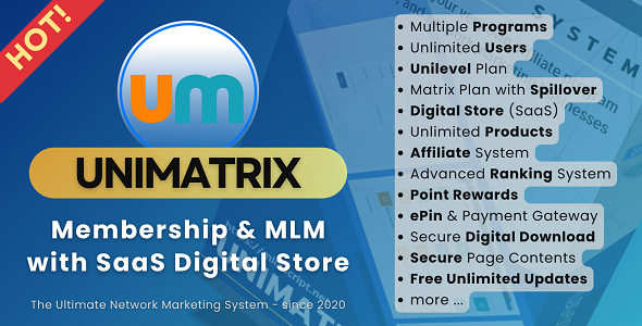 UniMatrix – 带有 SaaS 数字商店的会员资格和传销脚本