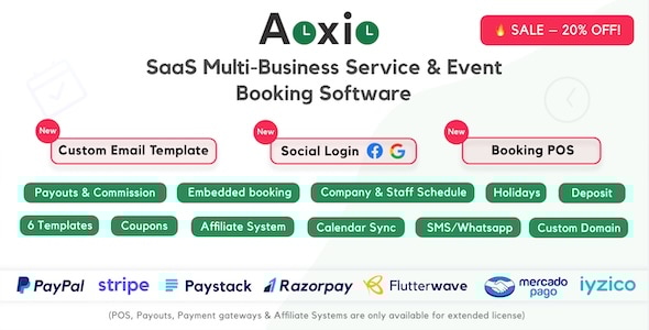 Aoxio – SaaS 多业务服务和活动预订软件