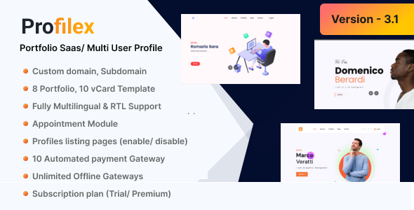 Profilex – 带预约模块 （SAAS） 的多租户组合网站构建器