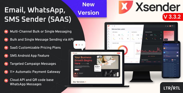 XSender – 群发电子邮件、短信和 WhatsApp 消息应用程序 [SAAS]