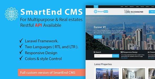 SmartEnd CMS for multipurpose  real estate with Restful API