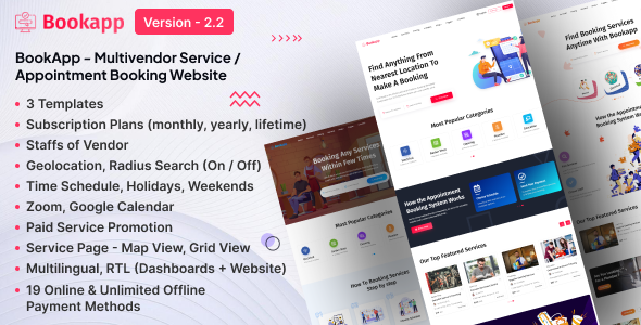 Bookapp – 多供应商服务/预约 Laravel 网站（基于订阅）