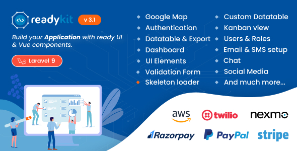 ReadyKit – 用于 Laravel + Vue 应用程序开发的管理员和用户仪表板模板（具有功能）