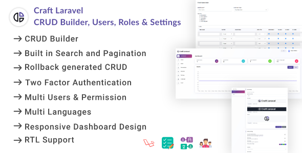 Craft Laravel 管理面板 – CRUD 构建器、用户、角色、权限和设置