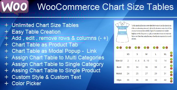 WooCommerce 产品图表尺寸表