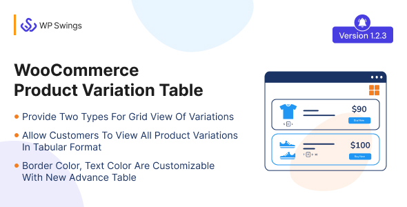 WooCommerce 产品变体表 – 表格格式、变体网格视图、表格自定义