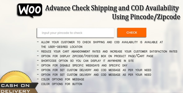 WooCommerce 交货时间和使用 Pincode/邮政编码的货到付款检查