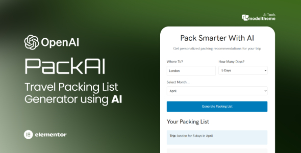 PackAI – WordPress 旅行装箱单生成器