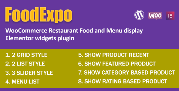 FoodExpo – WooCommerce 餐厅食品菜单显示 Elementor 小部件插件
