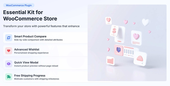 WooCommerce 的基本套件 – 产品比较、愿望清单、快速查看、免费送货和尺码表
